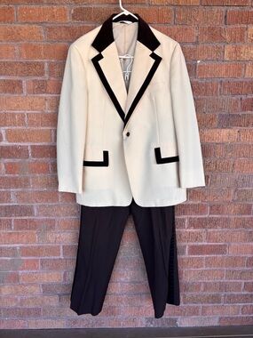 VTG 60s-70s After Six Ivory Brown Velvet Tuxedo Jacket, Pants Prom Wedding 42 S